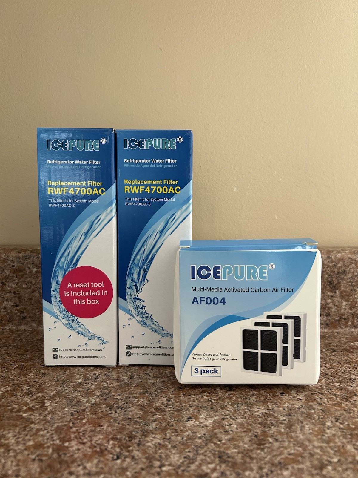 ICEPURE RWF4700AC Water Filter 2 Pack + AF004 3 Pack – NEW