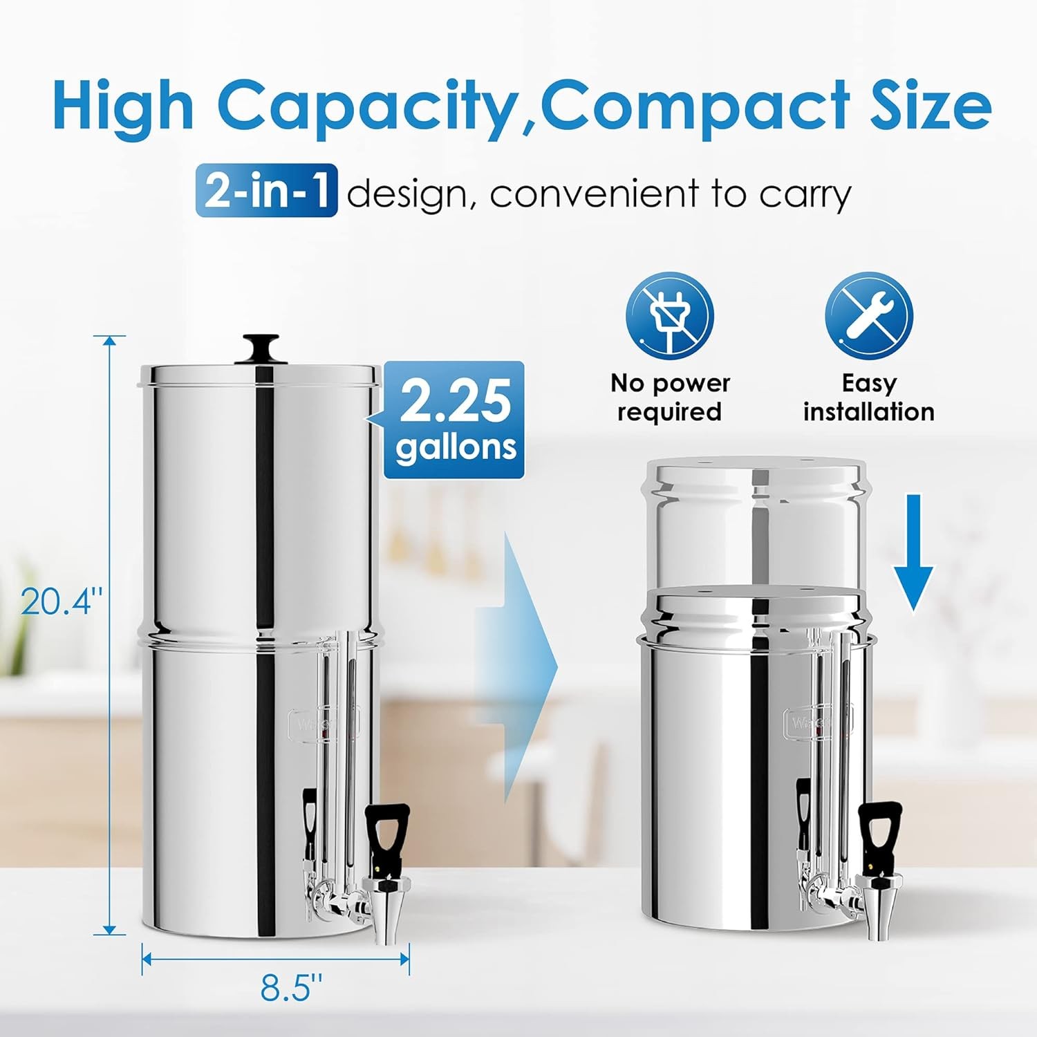 Waterdrop Gravity-fed Water Filter System,2.25-gallon Stainless-steel Filter