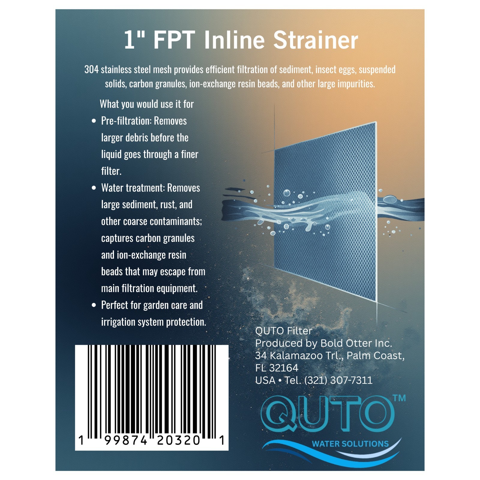 QUTO Blue Cup Inline Strainer 1 Inch FNPT Water Pump Irrigation Screen Filter 1″