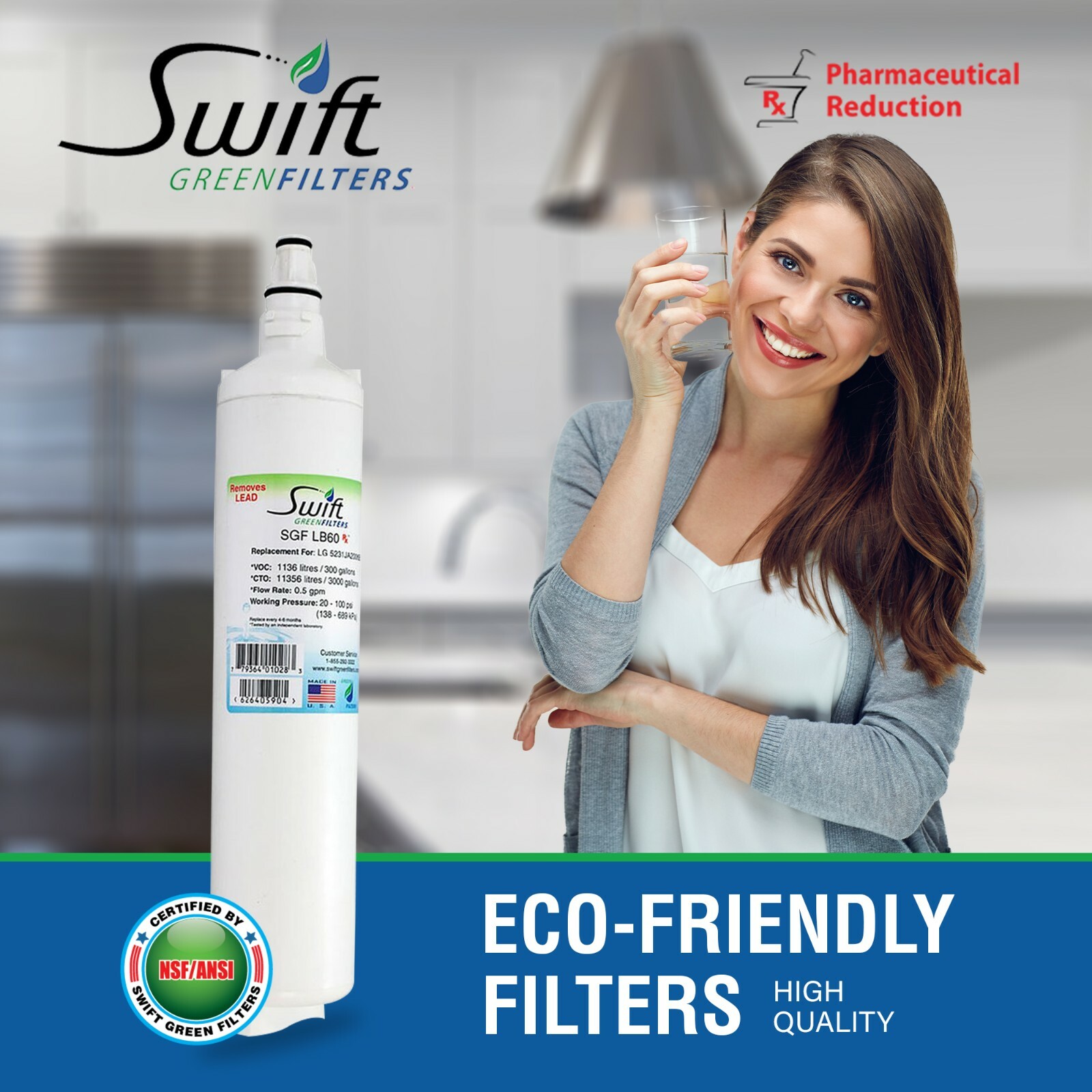 Replacement LG LT600P 5231JA2006A 46-9990 Refrigerator Filter by SGF-LB60 Rx