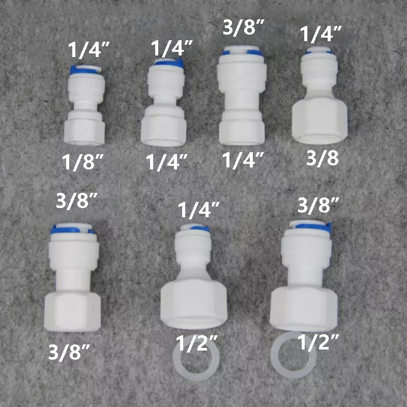 1/4″ 3/8″ Adaptor Push Fit Tube Connector Female Thread Fitting Water Filter