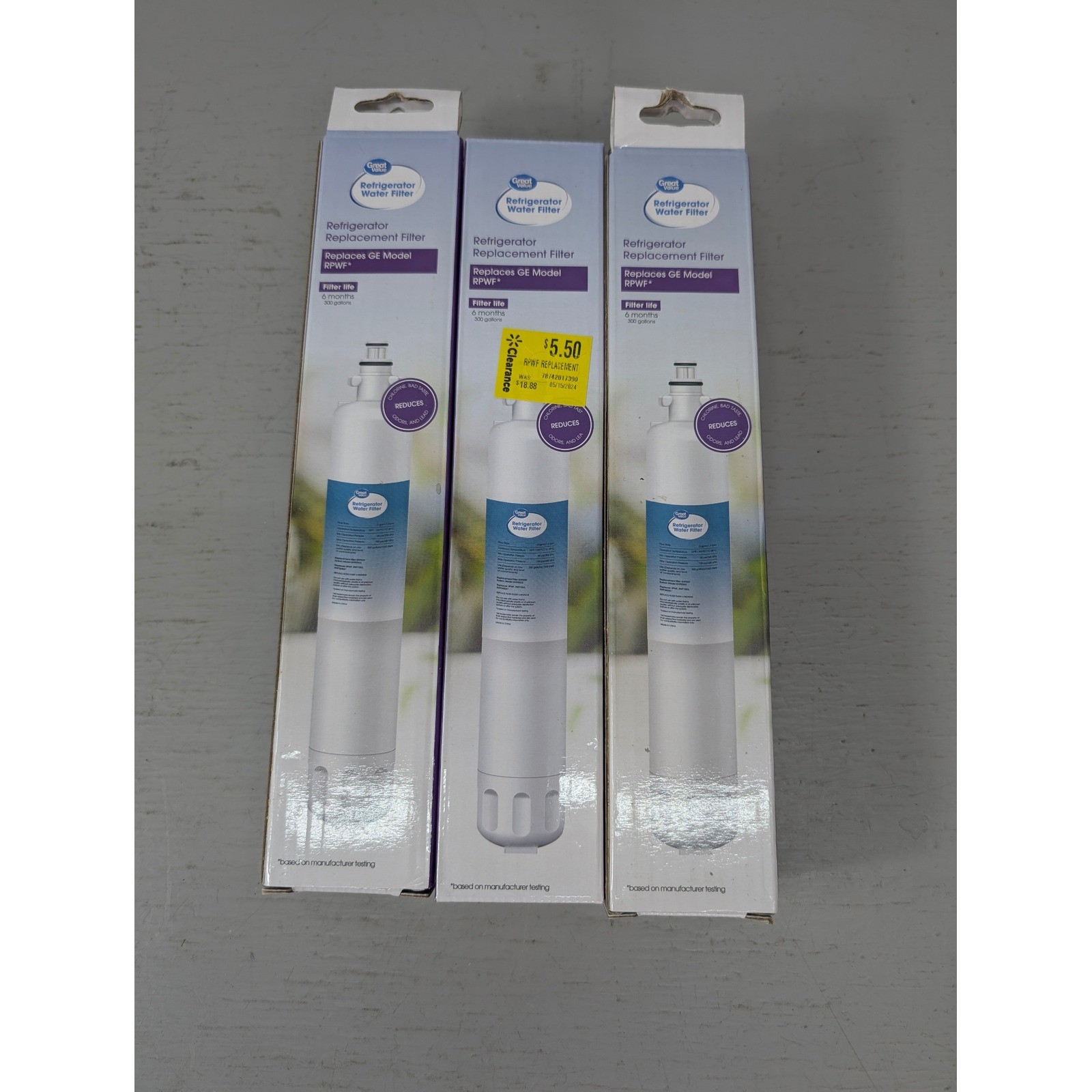 3 Great Value Refrigerator Water Filter Replaces GE Model RPWF 6 Month 300 Gal