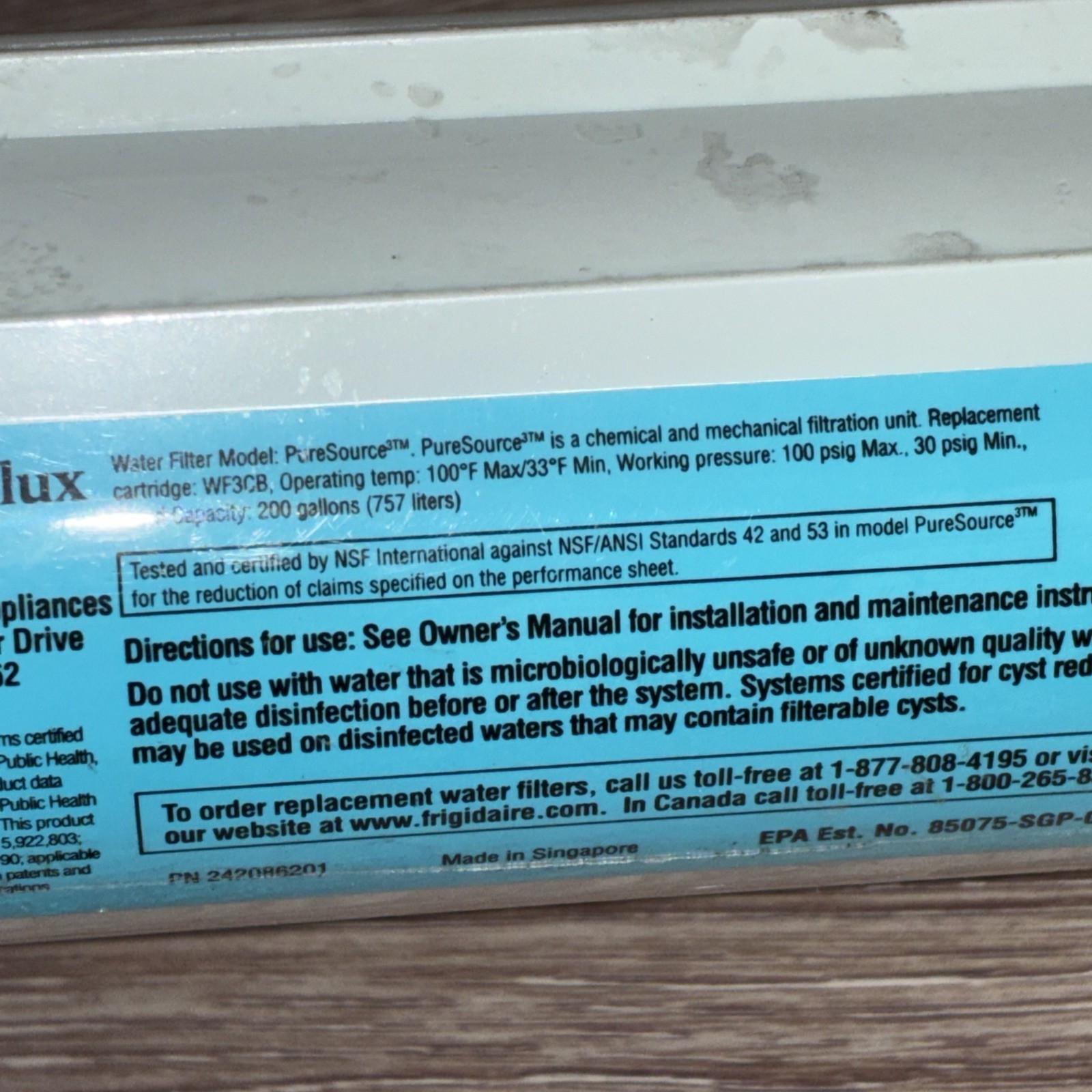 WF3CB Electrolux Replacement Water Filter Puresource 3 Ice & Water
