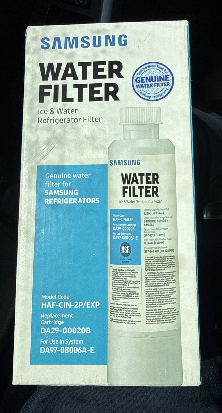 2 PACK Samsung HAF-CIN-2P/EXP Genuine Refrigerator Water Filter DA29-00020B