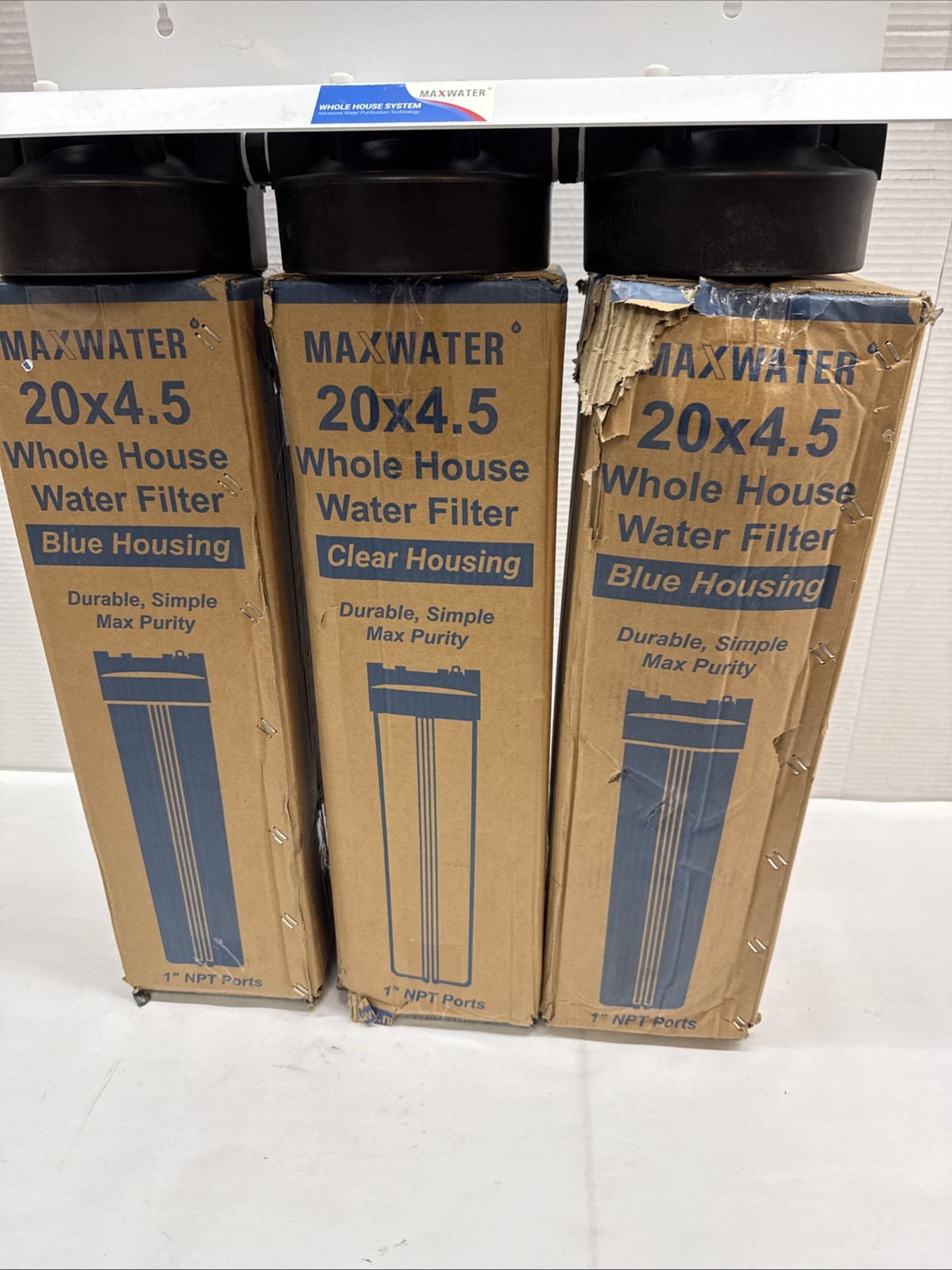 3 Stage 20″ x 4.5″ Big Blue Whole House Max Water Filter System 1″ 2 Gauges
