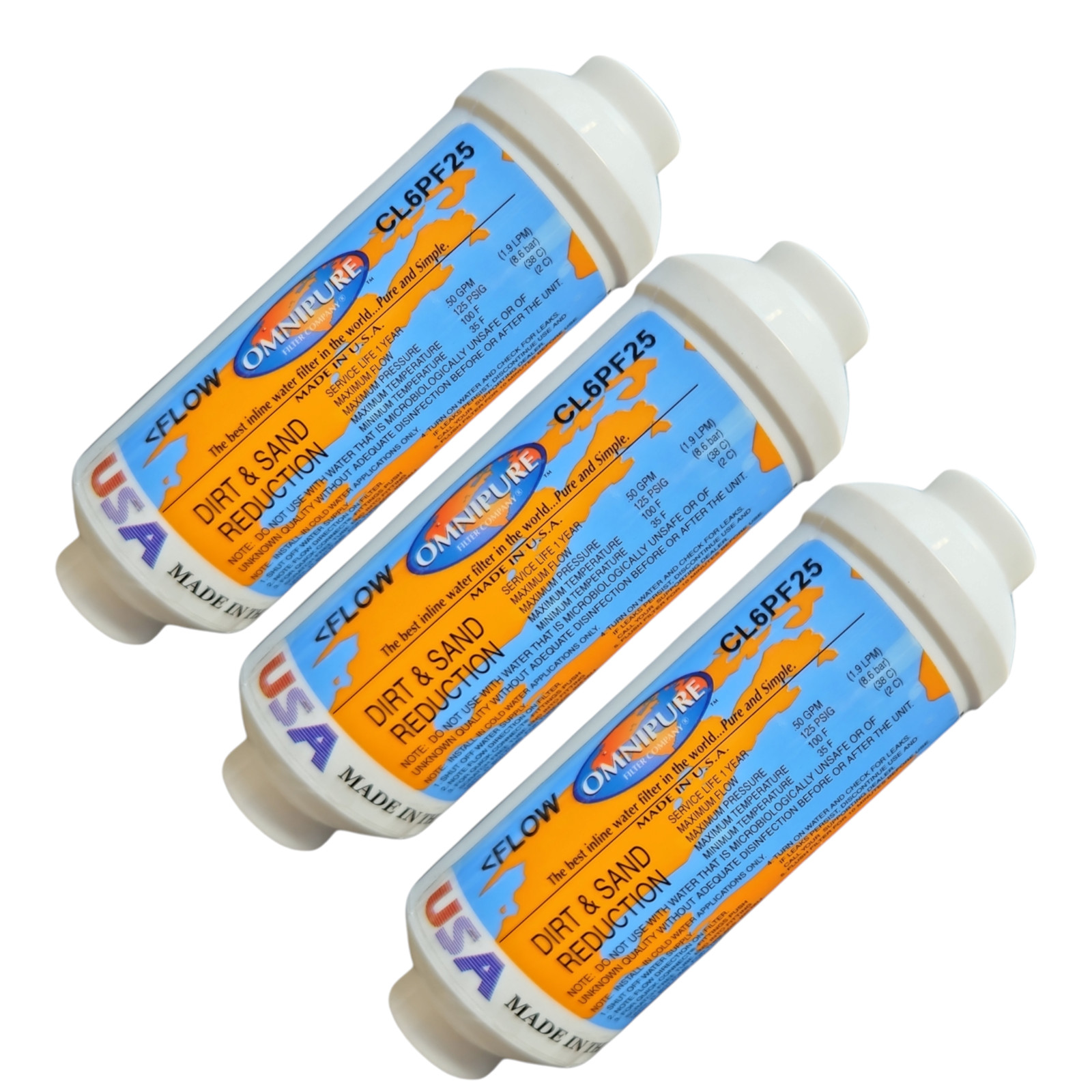Omnipure CL6PF25 Dirt & Sand Reduction 6″ x 2″ for 1/4″ NPT 3 Pack