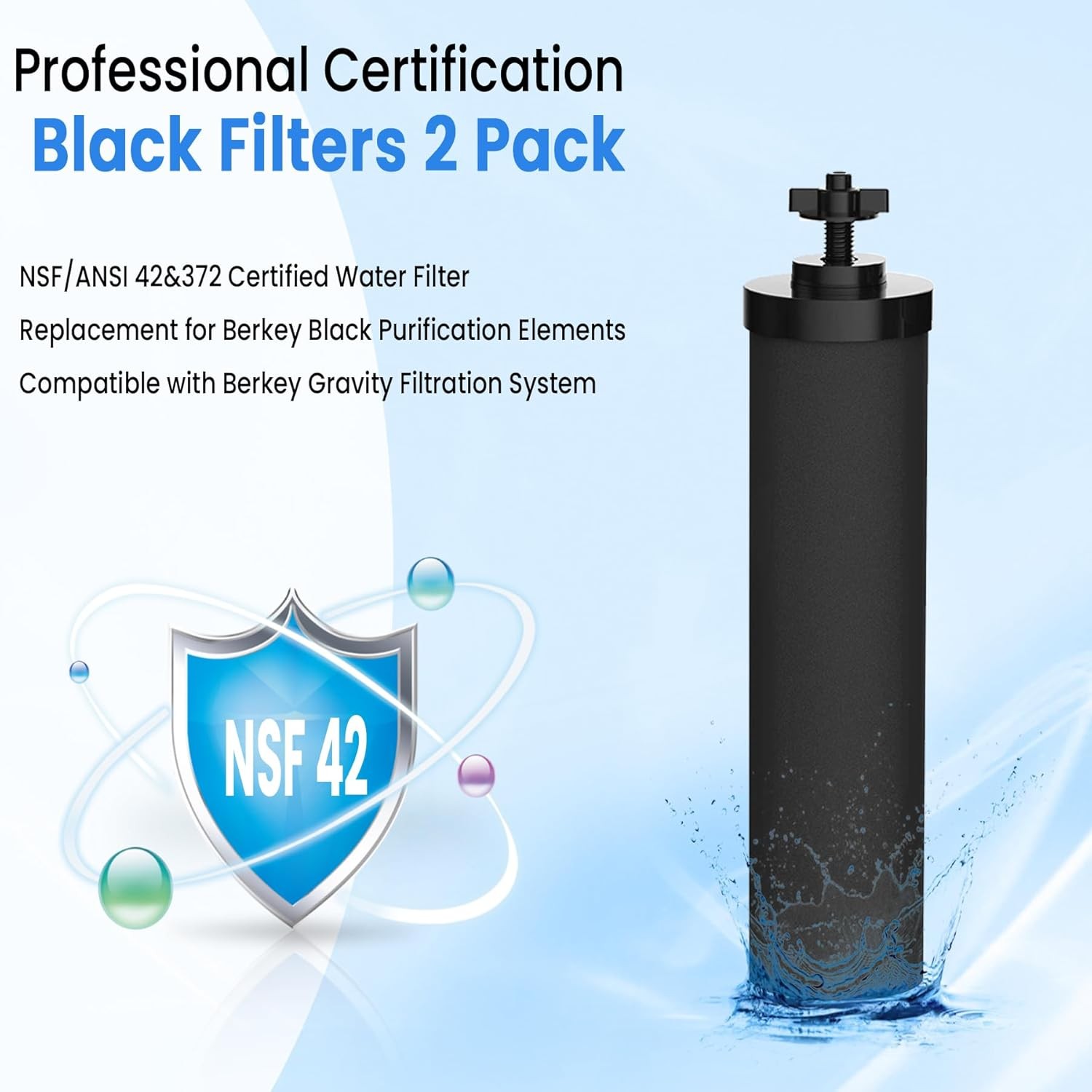2 Packs Replacement Gravity System Filters BB9-2 Black For Berkey Water Filter