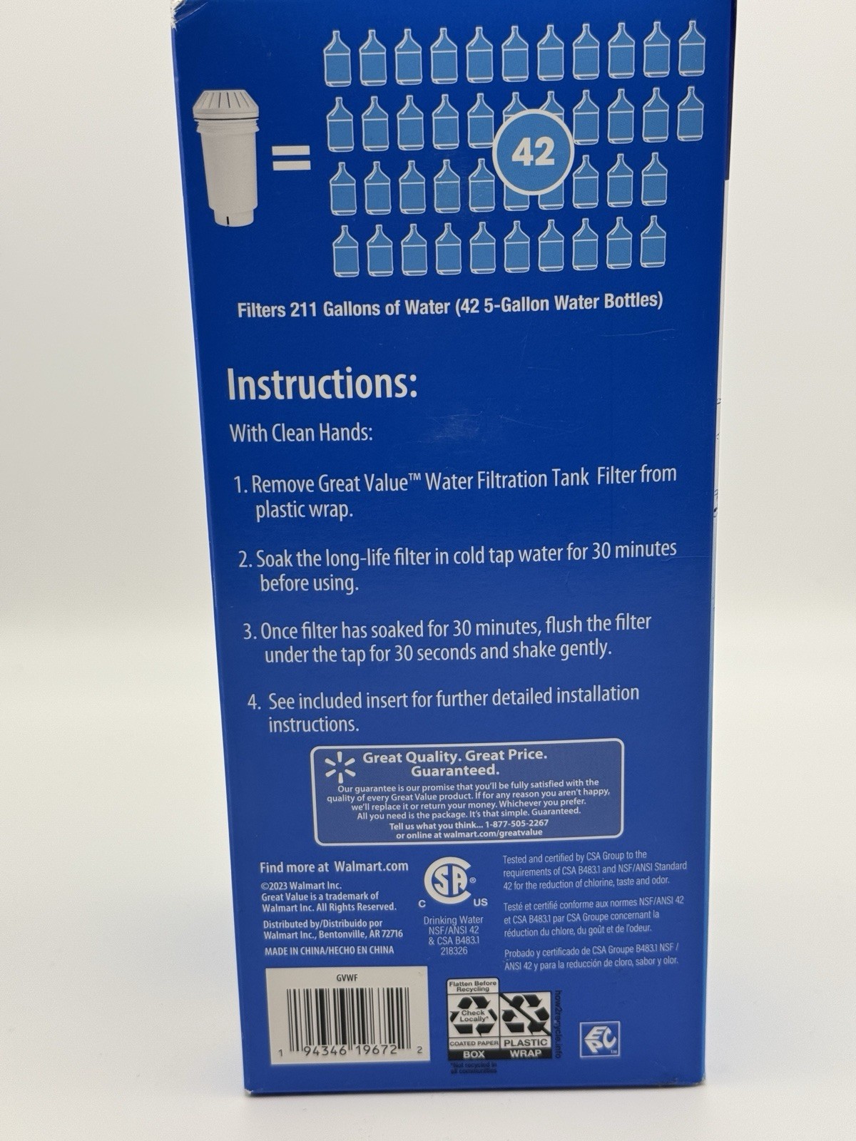 GREAT VALUE Replacement Water Filter GWF3 Alternative Compatible W/Vitapur GWF8