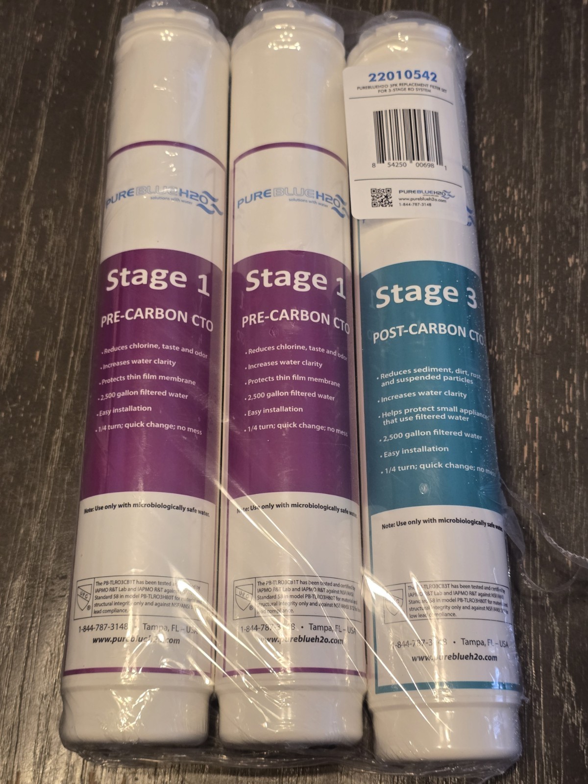 PureBlue 3-Stage 1:1 Reverse Osmosis Three-Pack Replacement Filters Sealed ! New