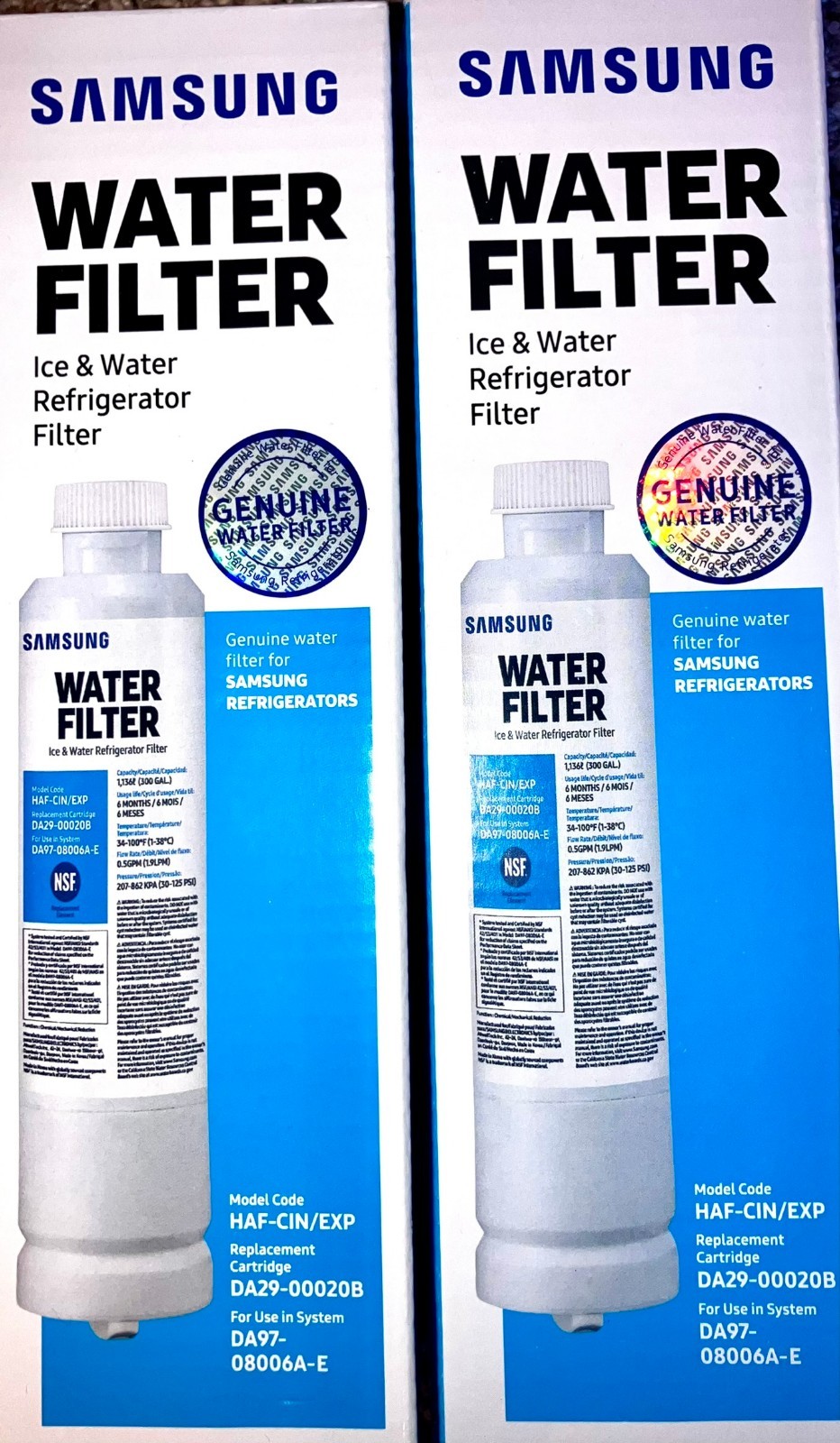 Samsung HAF-CIN/EXP Water Filter 2-Pack DA29-00020B Genuine OEM Open Box
