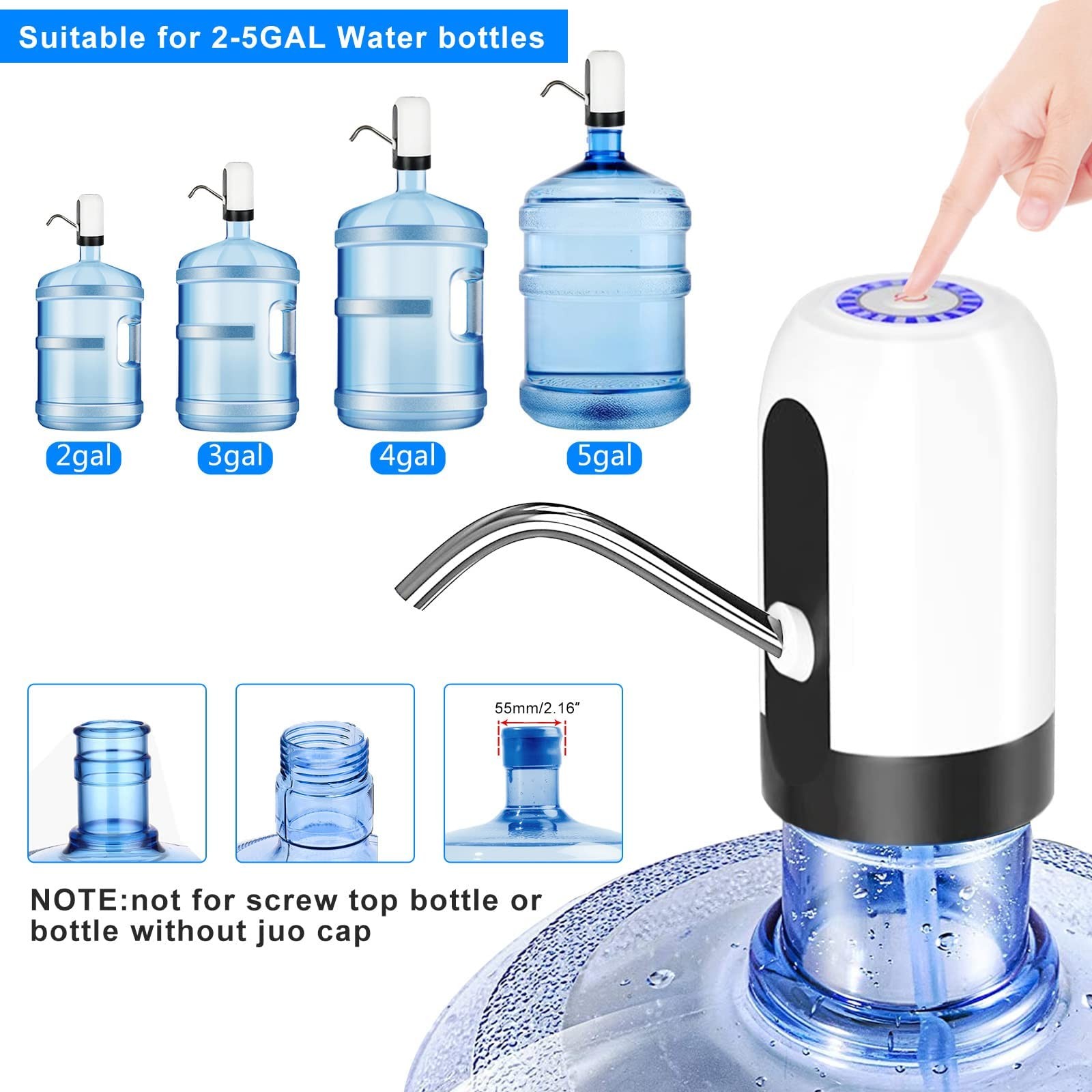 Universal Electric Drinking Water Bottle Pump USB Portable Dispenser 5 Gallon