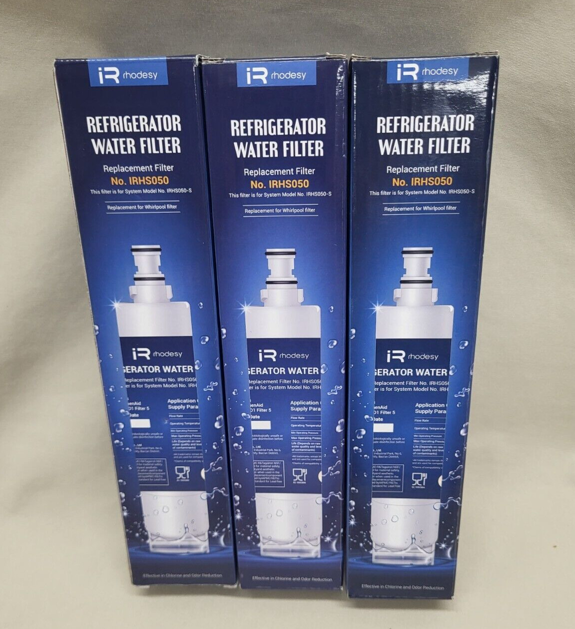 Lot of 3 Refrigerator Water Filters – iRhodesy IRHS050 – See Pics for Model Nos.