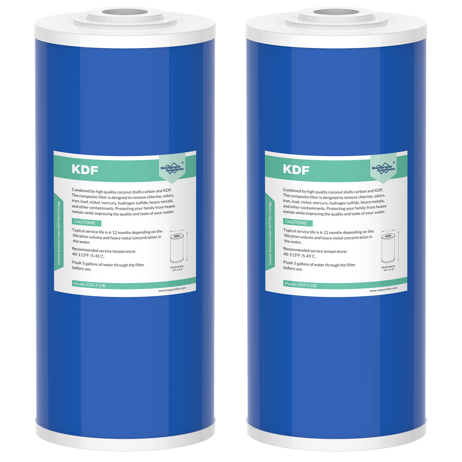 2 Pack 10″x4.5″ KDF Carbon Big Blue Whole House Water Filter Heavy Metal Removal