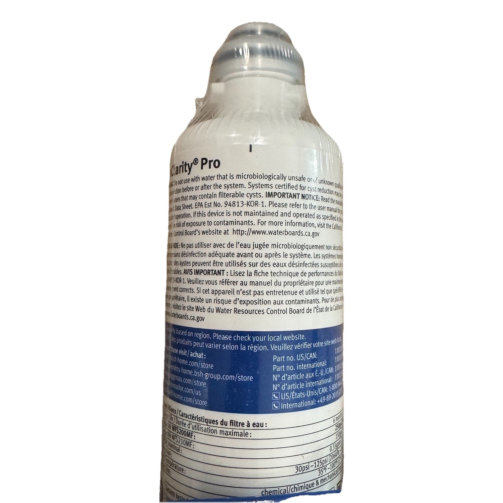 ULTRA CLARITY PRO WATER FILTER For Bosch Borplftr55 New Sealed E43