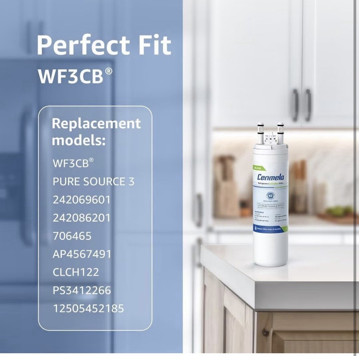 WF3CB Frigidaire Replacement Water Filter, Compatible w/ Frigidaire WF3CB 3 Pack