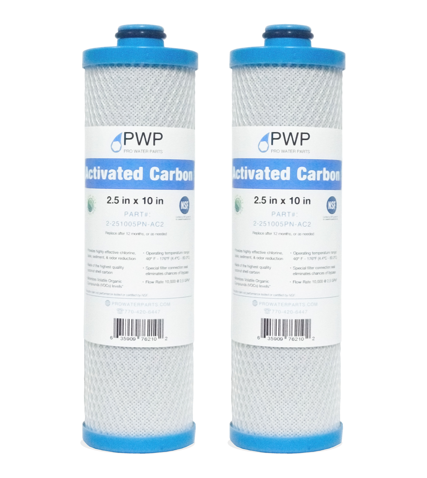 2.5 x 10″ RV Water Filter Activated Carbon Block Push-Nipple Cartridge Replaces