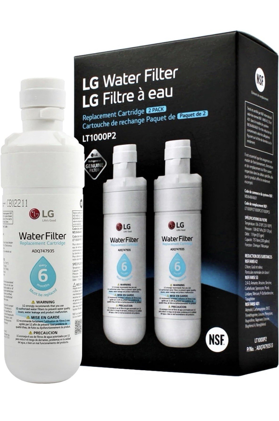 2Pk LG Refrigerator Water Filter LT1000P2 Replacement Cartridge Genuine OEM