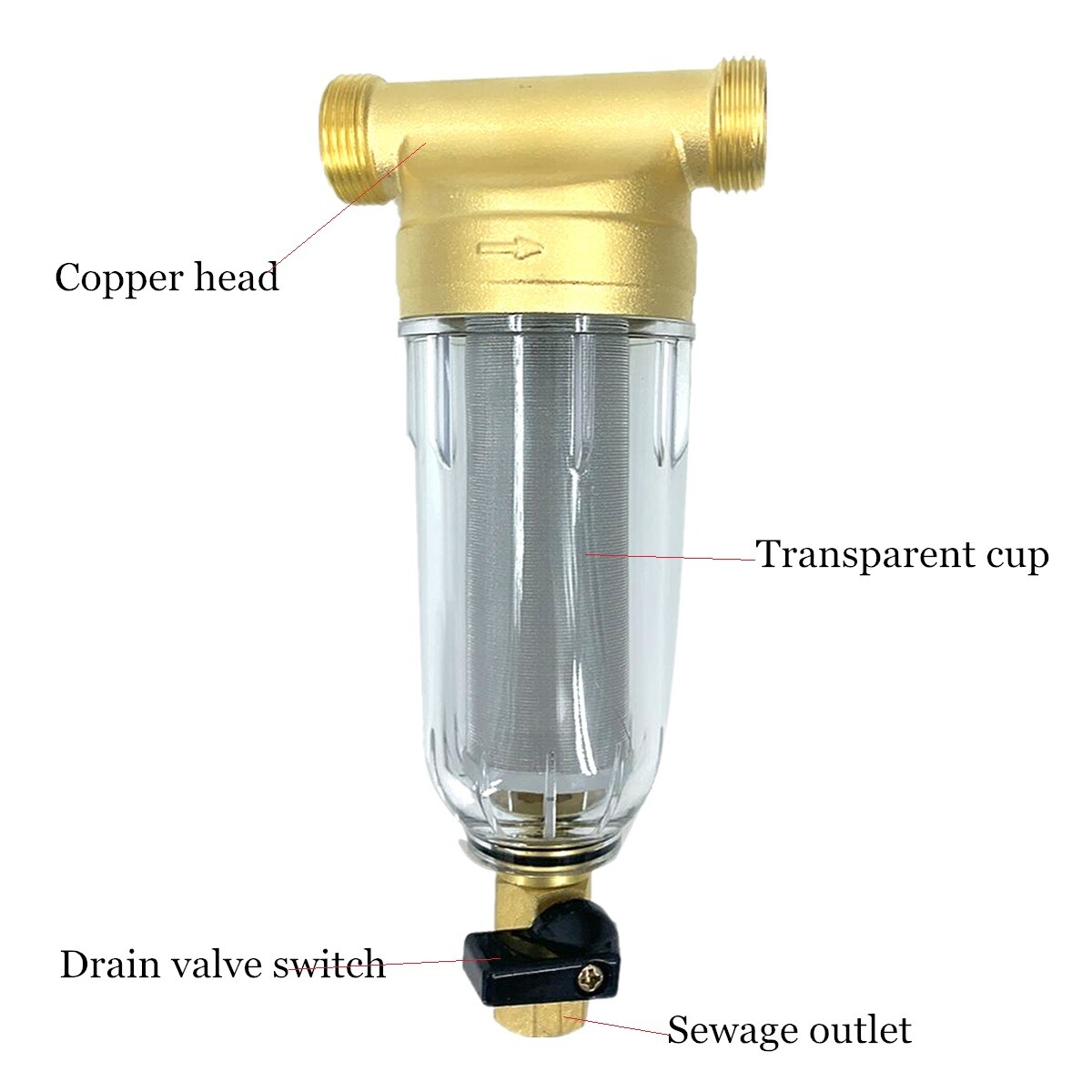 Spin Down Filter Reusable Whole House Sediment Water Filter 1″ MNPT+ 3/4″ FNPT