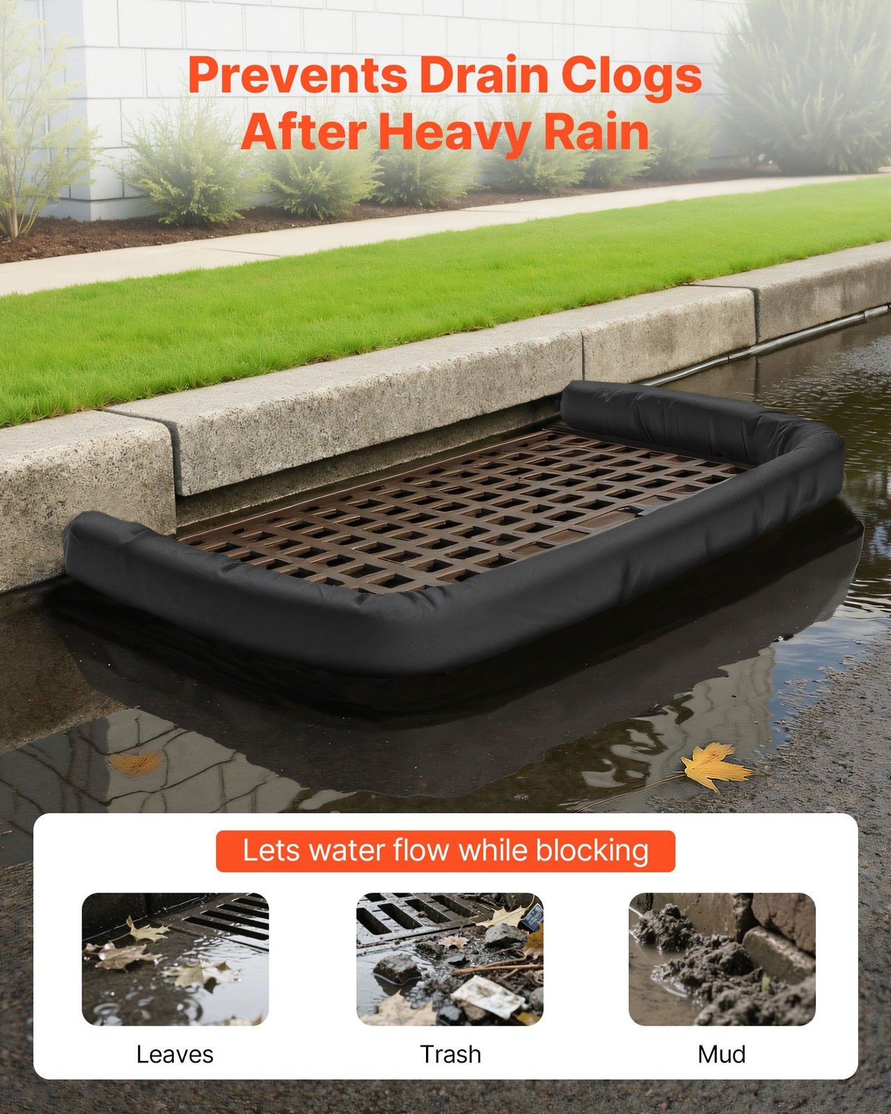 10ft x 5in High-Permeability Sediment Sock Polypropylene Drainage Protection