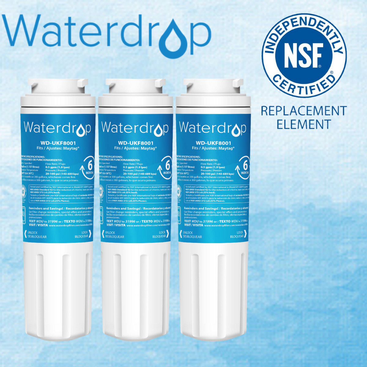 Waterdrop UKF8001 Refrigerator Water Filter replacement for Maytag UKF8001AXX750