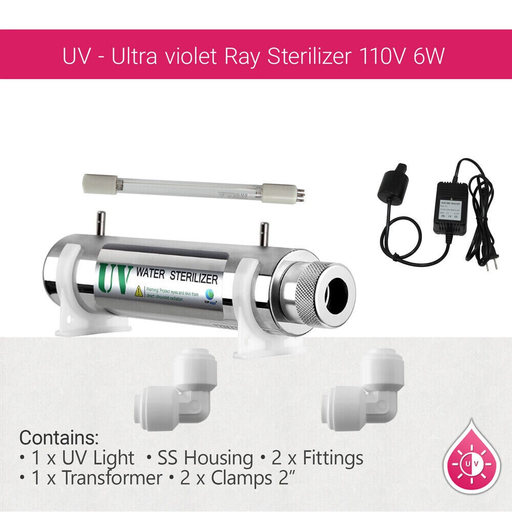 Ultraviolet UV Light 6W Water Filter Reverse Osmosis, Stainless Steel Housing