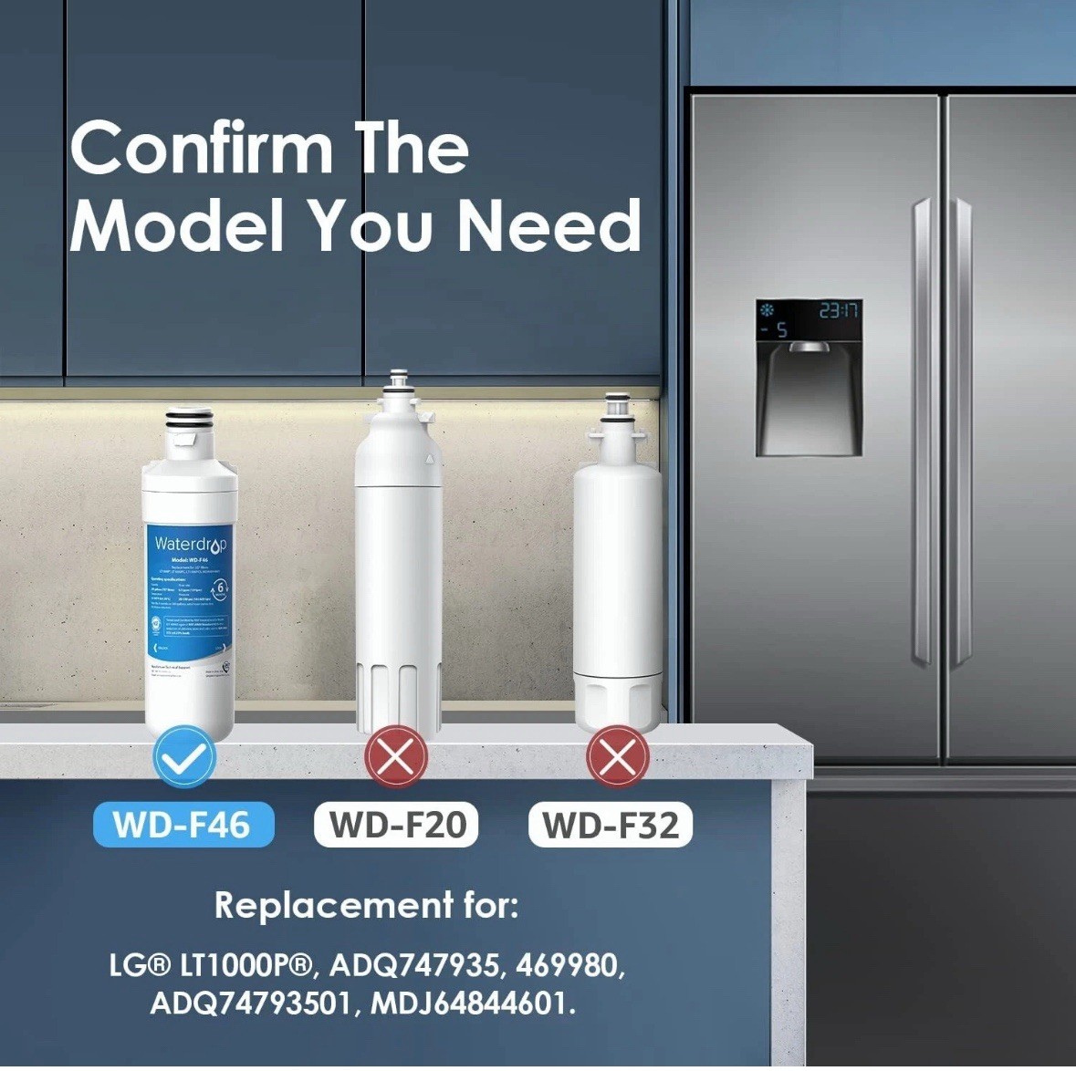 Waterdrop Refrigerator Water Filter Replacement for LG® LT1000P® ADQ74793501 (3)