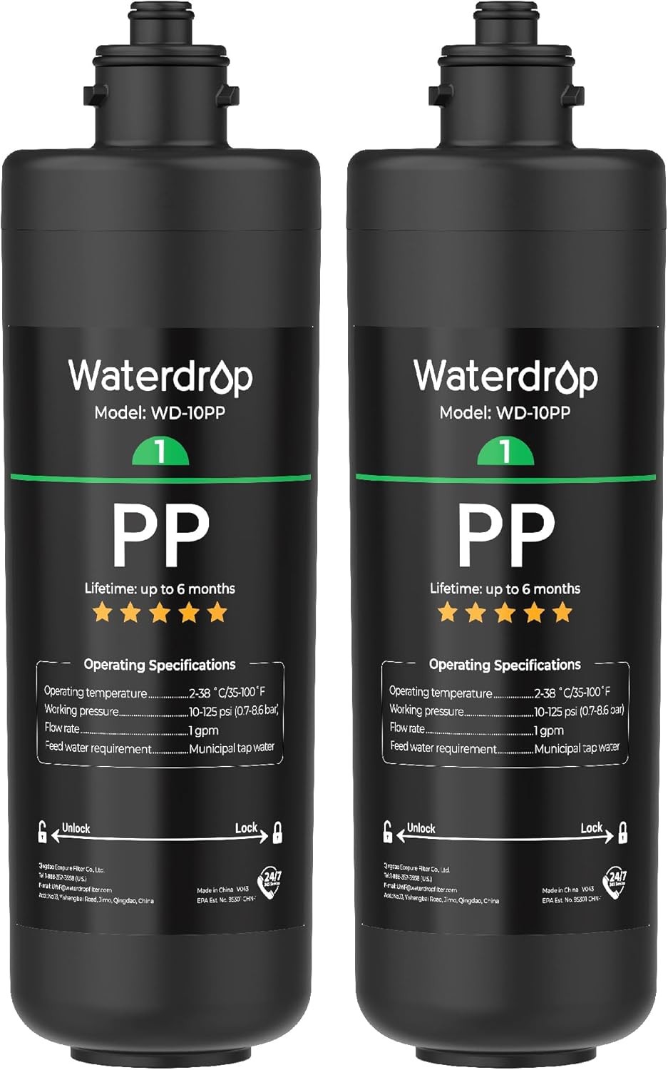 Waterdrop WD-10PP-2 Under Sink Water Filter, Replacement for Waterdrop TSA & TSB