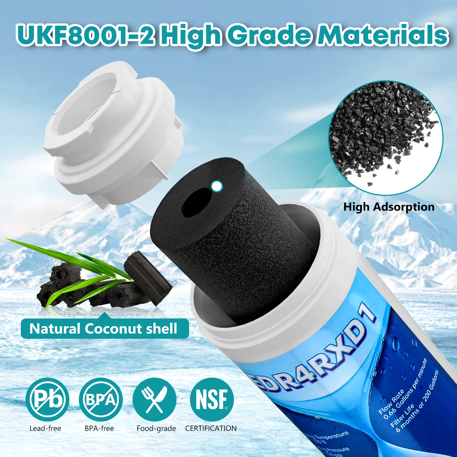 UKF8001 refrigerator water filtration replacement fit for Whirlpool, Maytag