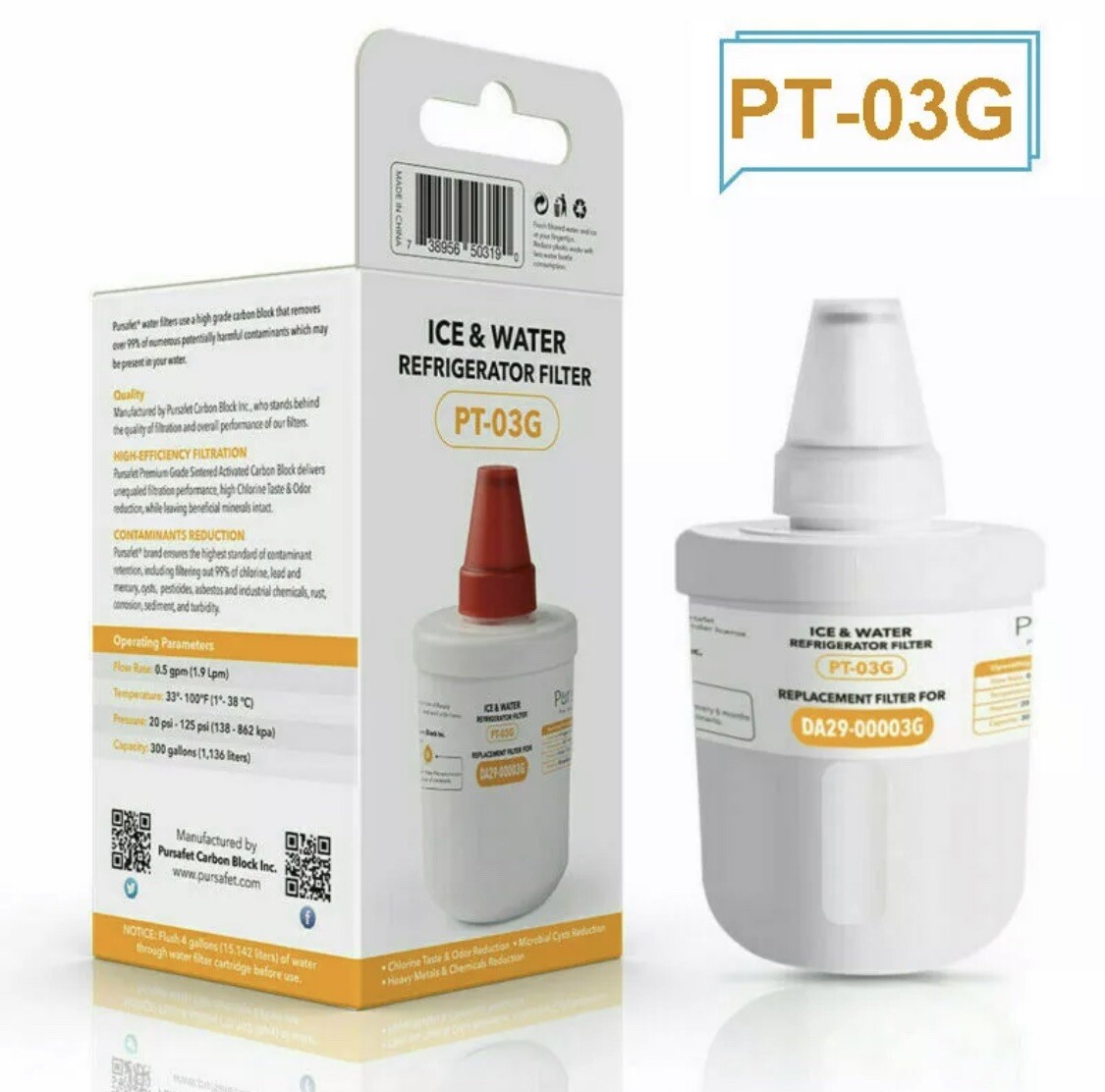 1pcs Pursafet Replacement Samsung DA29-00003G AquaPure Refrigerator Water Filter