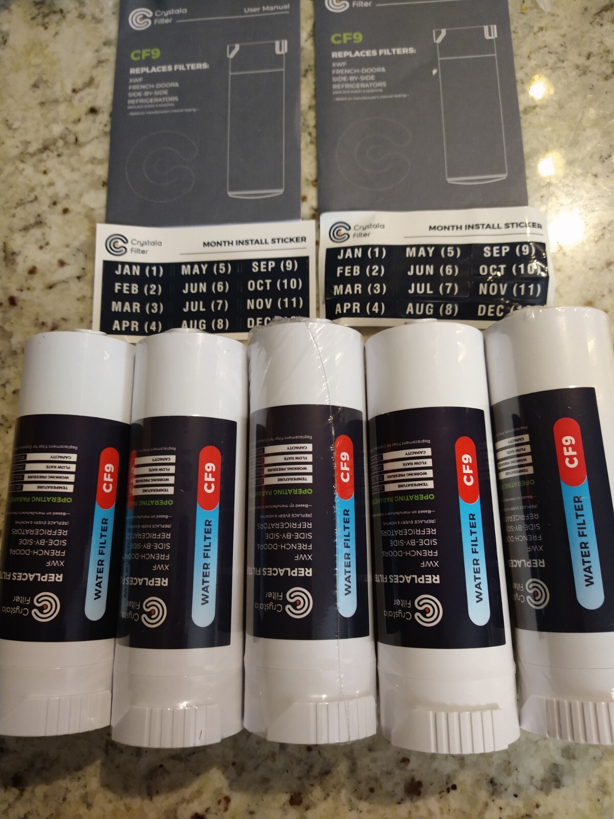 Crystala Filters 5 Pack Replaces Filters XWF, French Door & Side-by-side CF9 New
