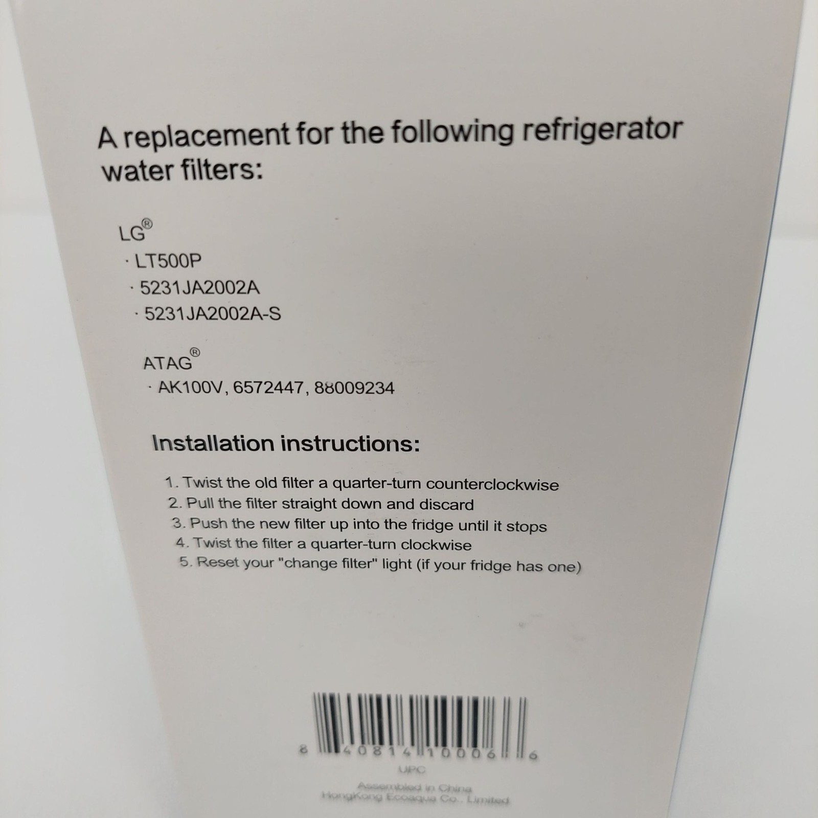 EcoAqua EFF-6005A Refrigerator Water Filter Compatible With LG & ATAG LT500P
