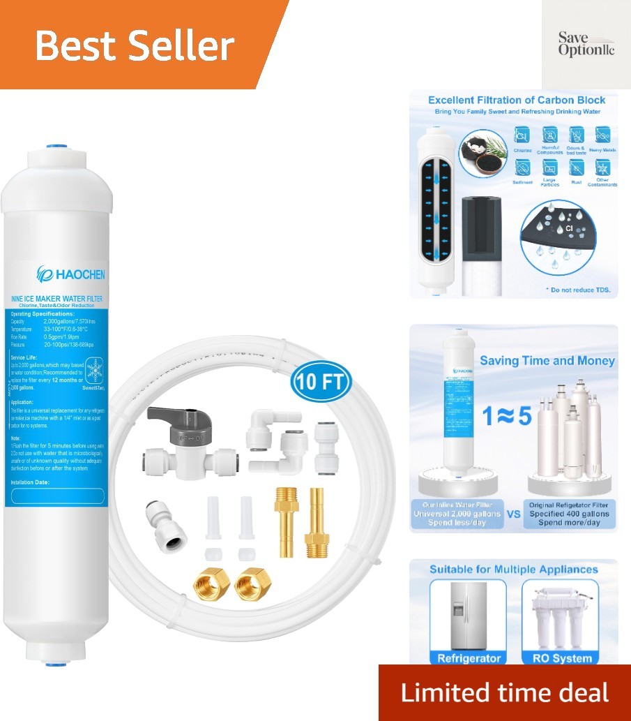 Inline Water Filter for Ice Maker and Refrigerator,Include 1/4″ Water Line an…
