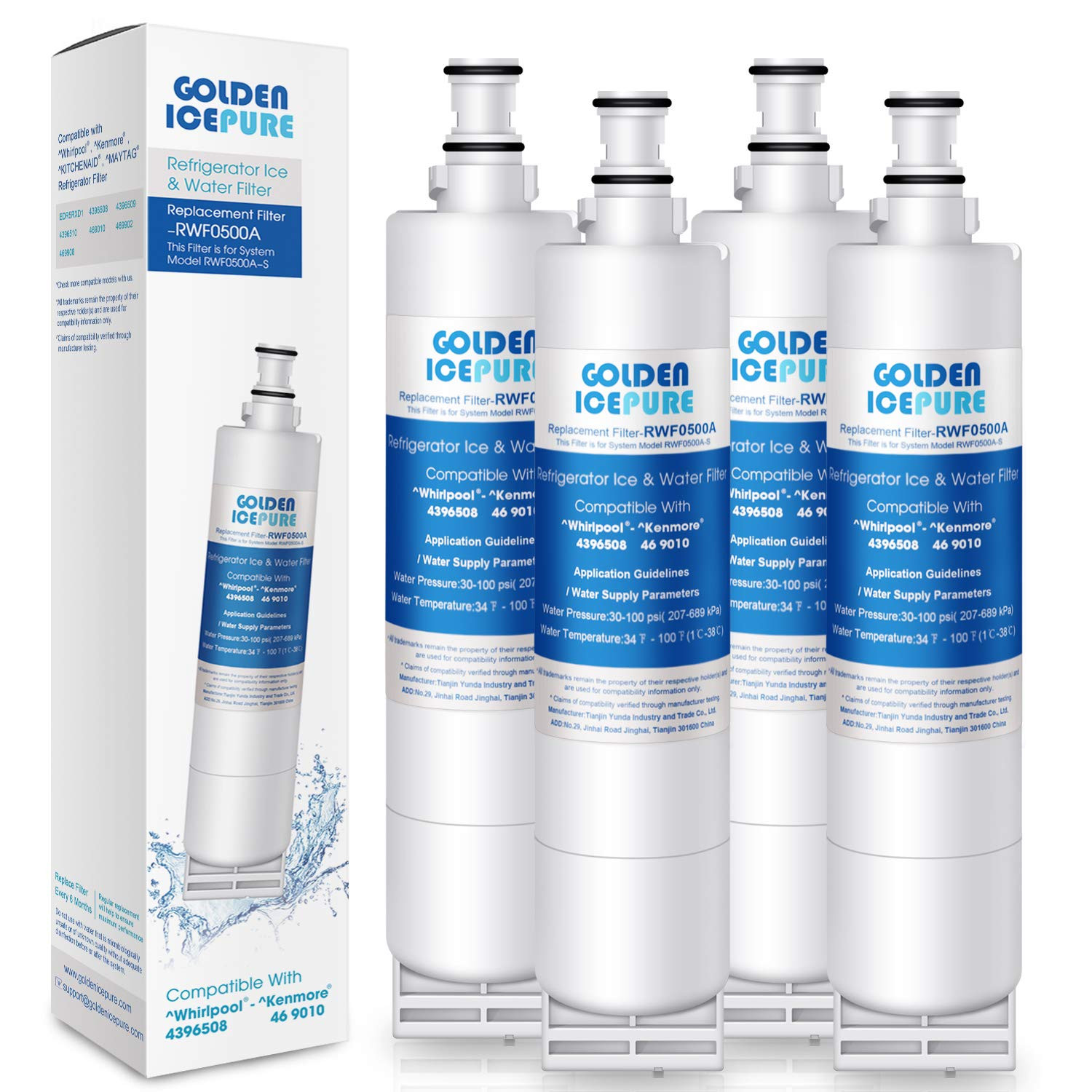 4 PACK Compatible With 4396508 RWF1020 RFC0500A Refrigerator Water Filter