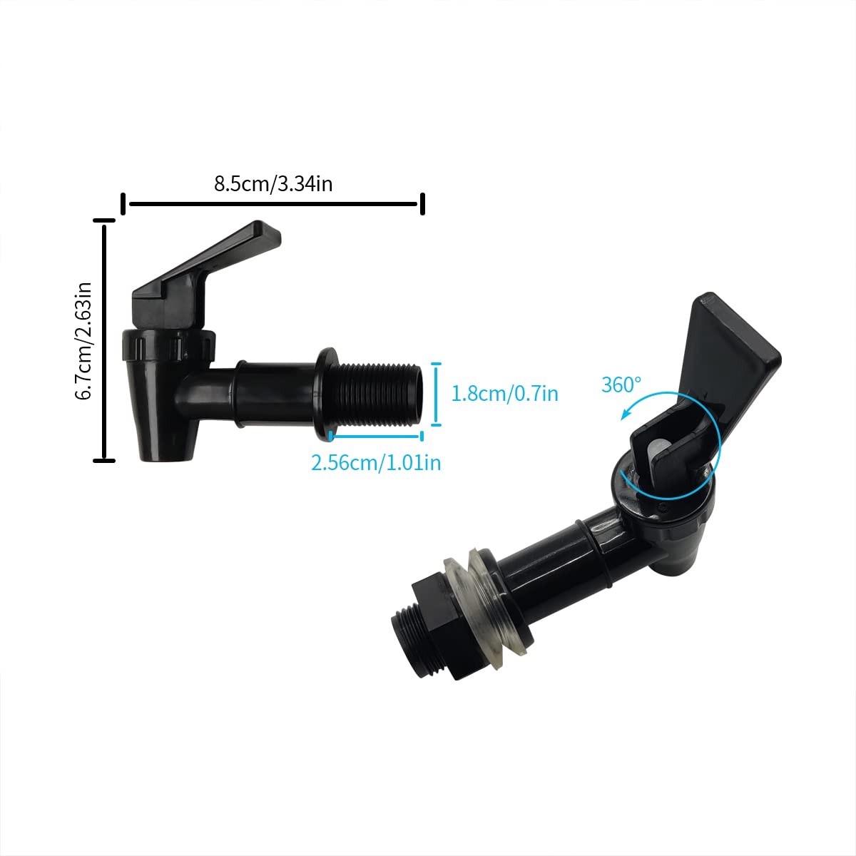2 Pcs Replacement Cooler Faucet, Reusable Spigot Spout 8 Piece Set, Black