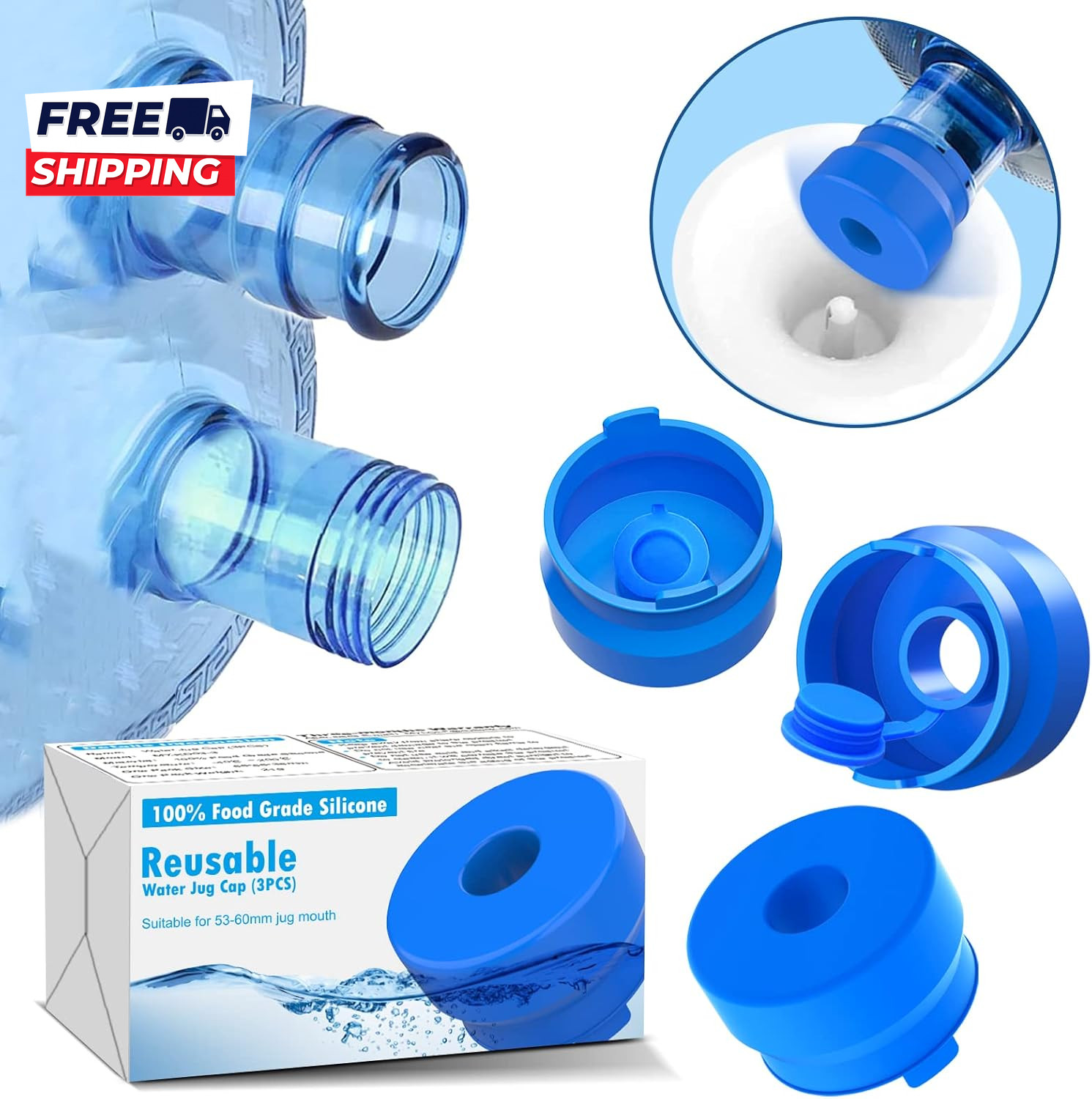 3 & 5 Gallon Water Jug Cap 3 Pack Reusable Food Grade Silicone Replacement Cap