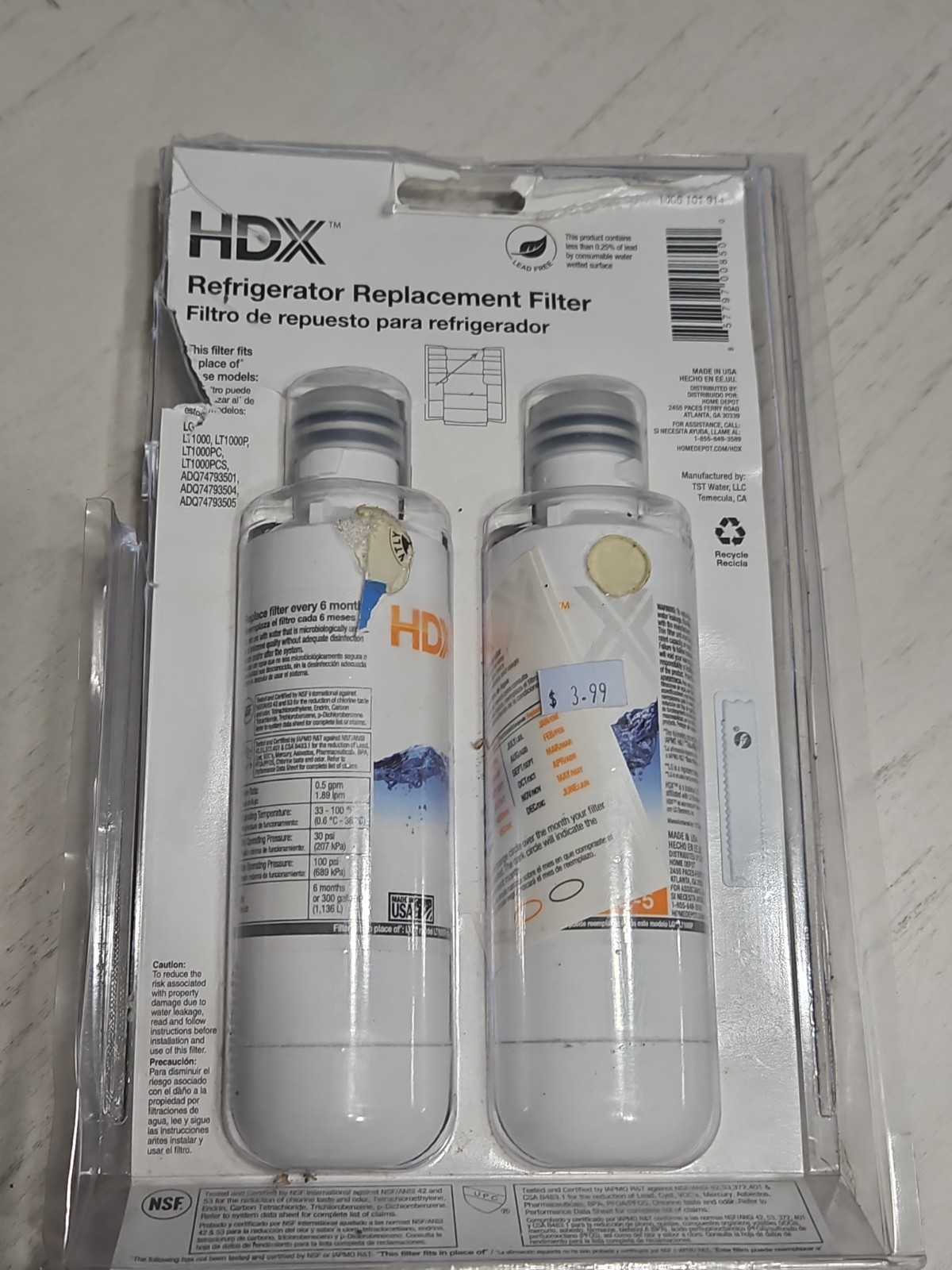 HDX FML-2 Premium Refrigerator Water Filter Replacement For LG LT1000P (2-Pack)