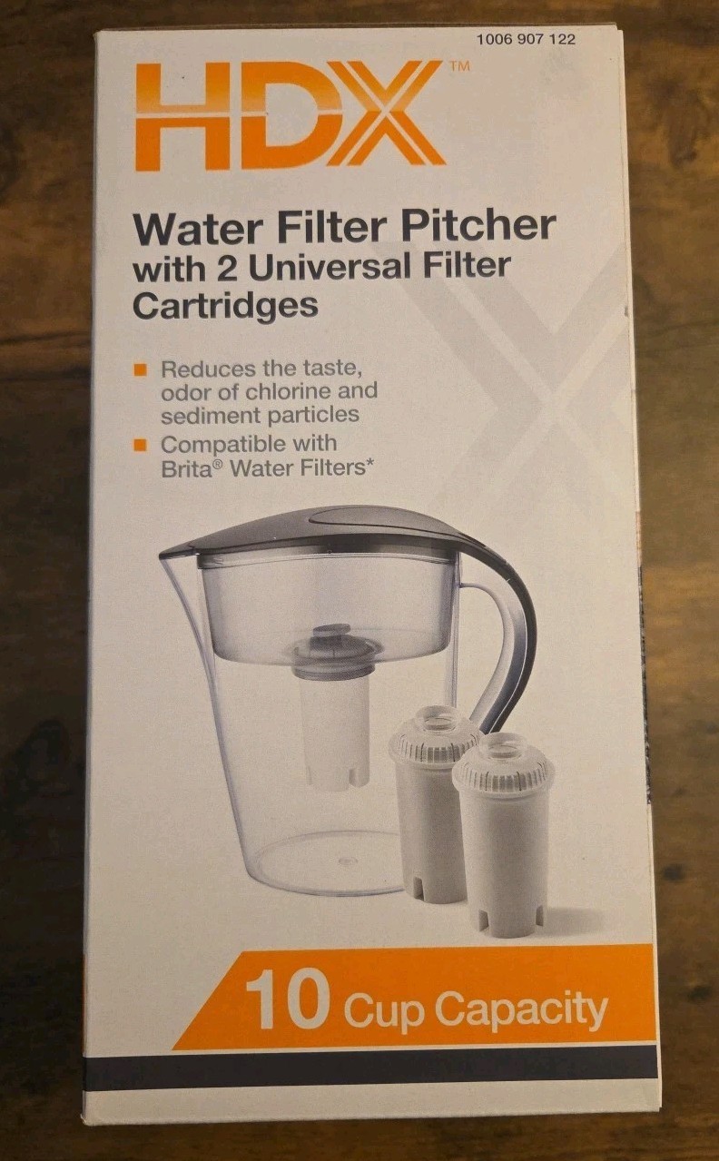 HDX 10 Cup Large Water Filter Pitcher With 2 Universal Filters BPA Free