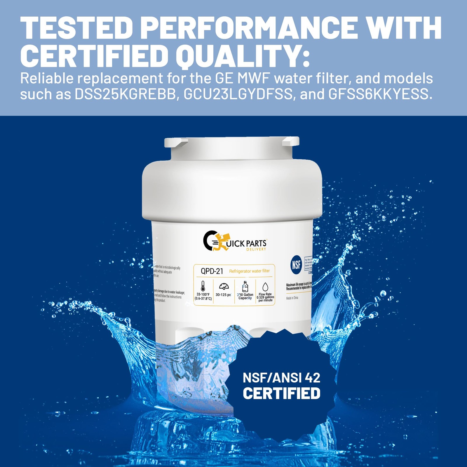 QPD-21 GE MWF Refrigerator Water Filter Replacement – Fits GE Side-by-Side Re…