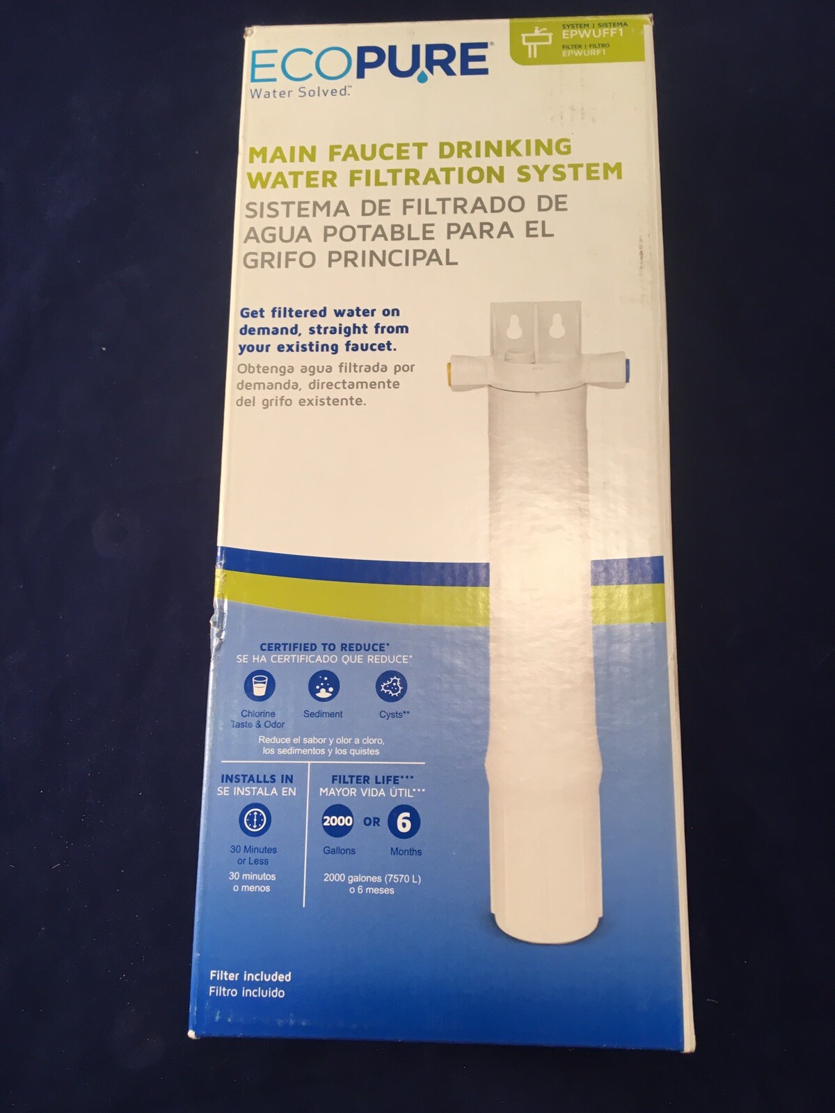 EcoPure Main Faucet Under Sink Filtration System EPWUFF1 New