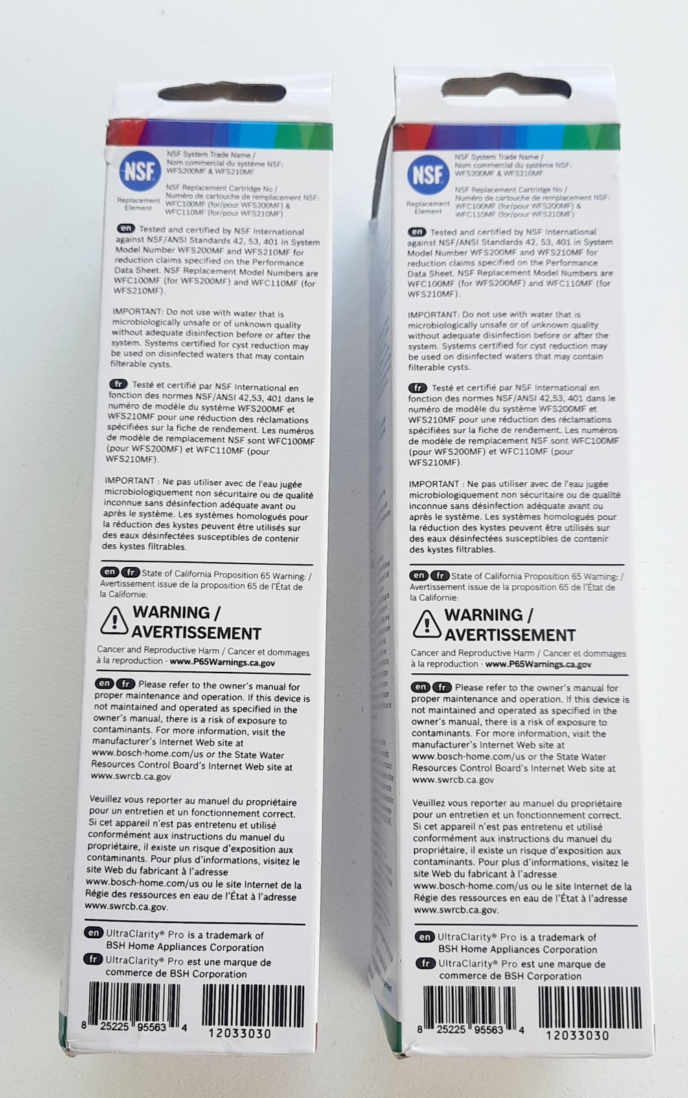 2 PACK Bosch Ultra Clarity Pro BORPLFTR50 Water Filter White #WFS200MF/WFS210MF