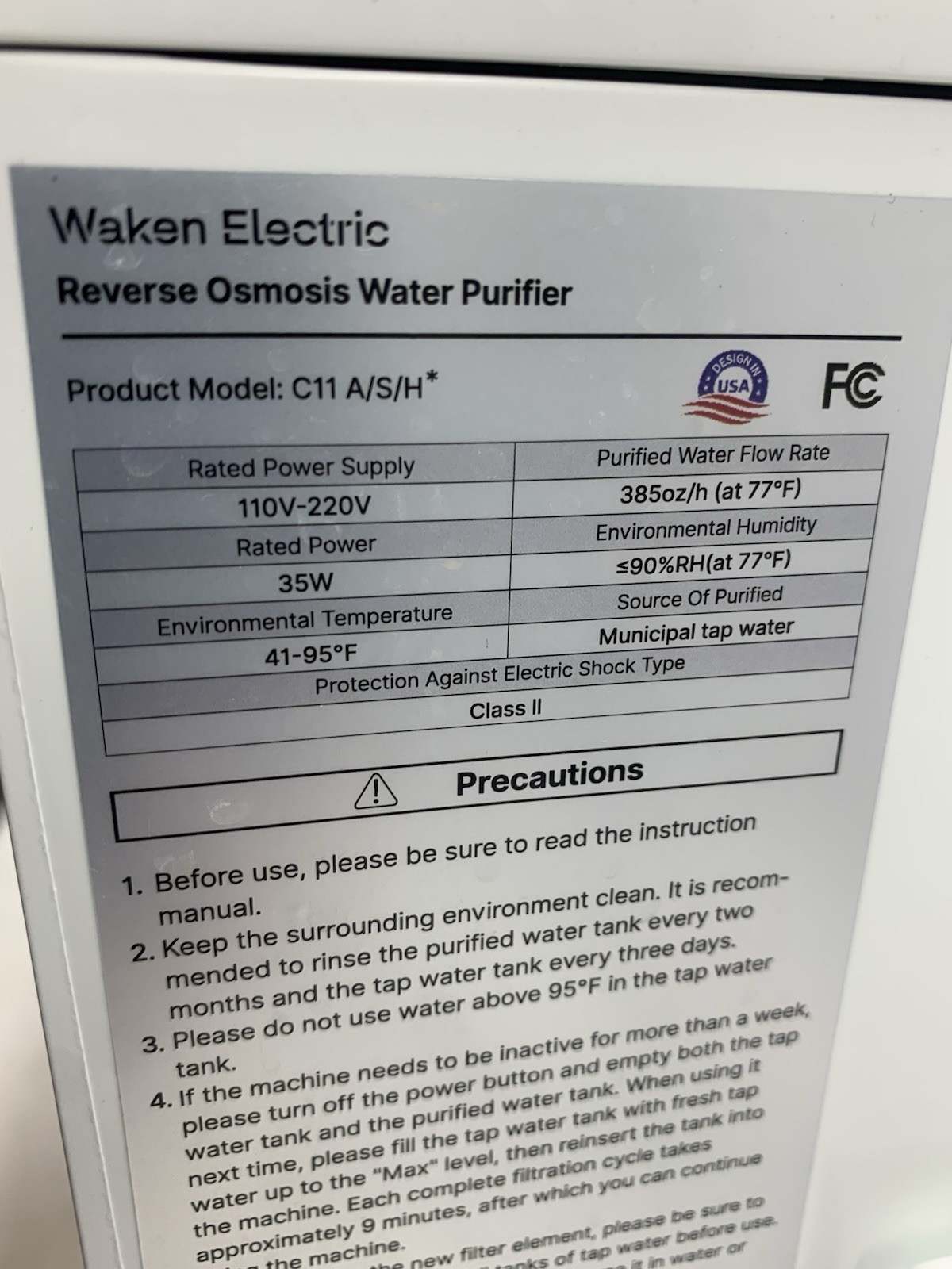 Waken Electric C11S Reverse Osmosis Water Filtration System Countertop – USED
