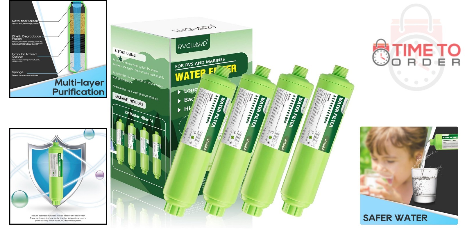 Inline RV Water Filter 4 Pack Carbon Fiber Reduces Odors Taste Rust Chlorine