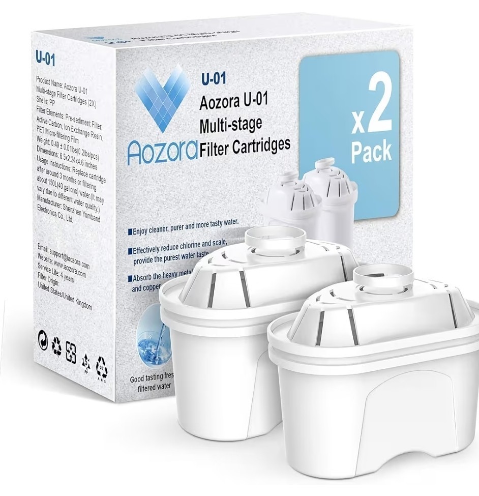 Aozora Water Filter Replacement for Pitcher 4 Stages Filtration 2 Pack U-01
