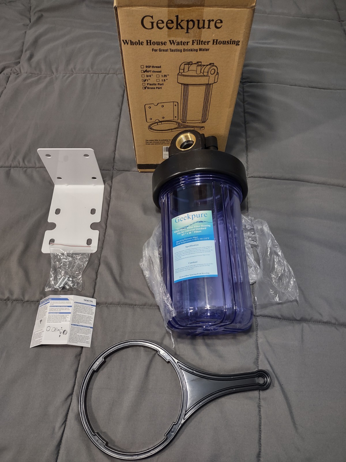 GeekPure 10 Inch Whole House Water Filter Housing CLEAR BB-10T NPT Thread 1»