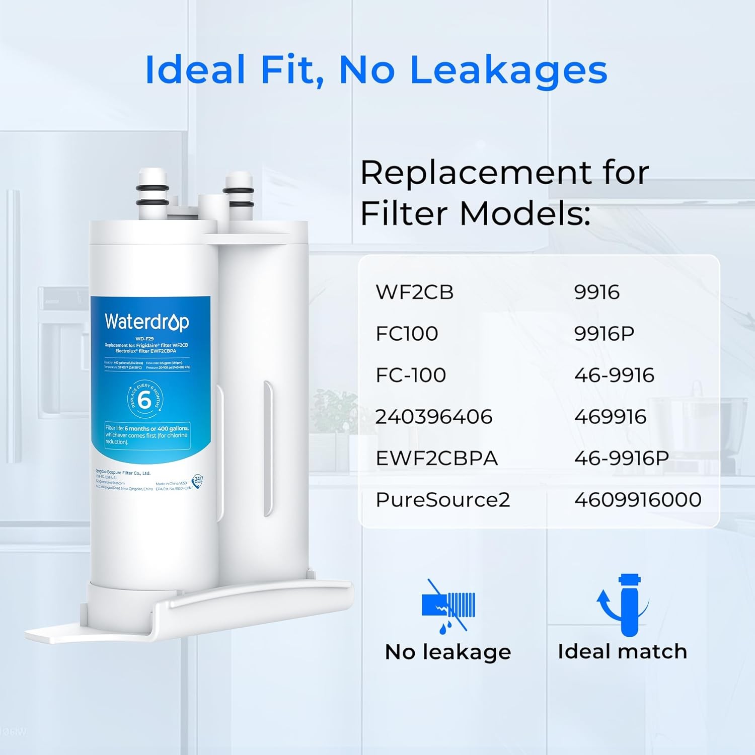 Waterdrop Refrigerator Water Filter, Replacement for WF2CB, PureSource2, 1 Pack