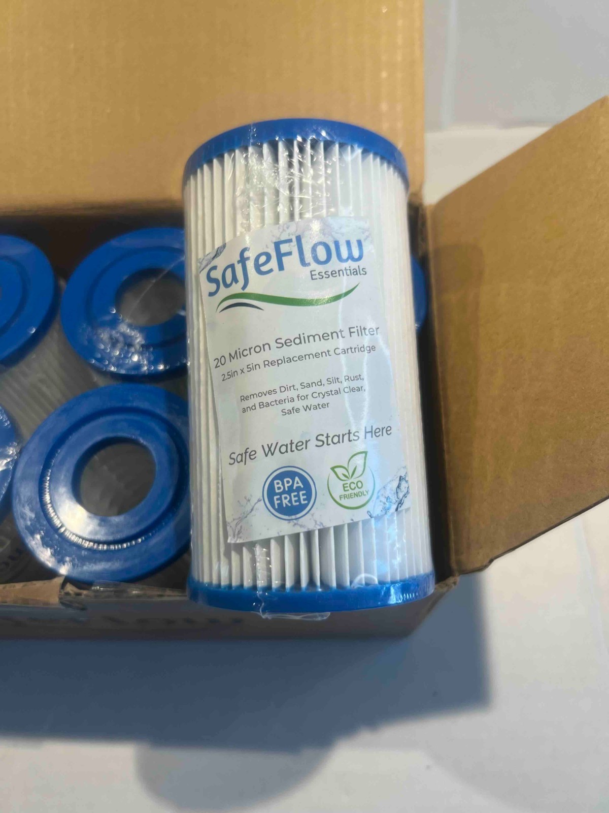 SafeFlow Essentials 5″ x 2.5″ 20 Micron Sediment Water Filter Cartridge 8 Pack
