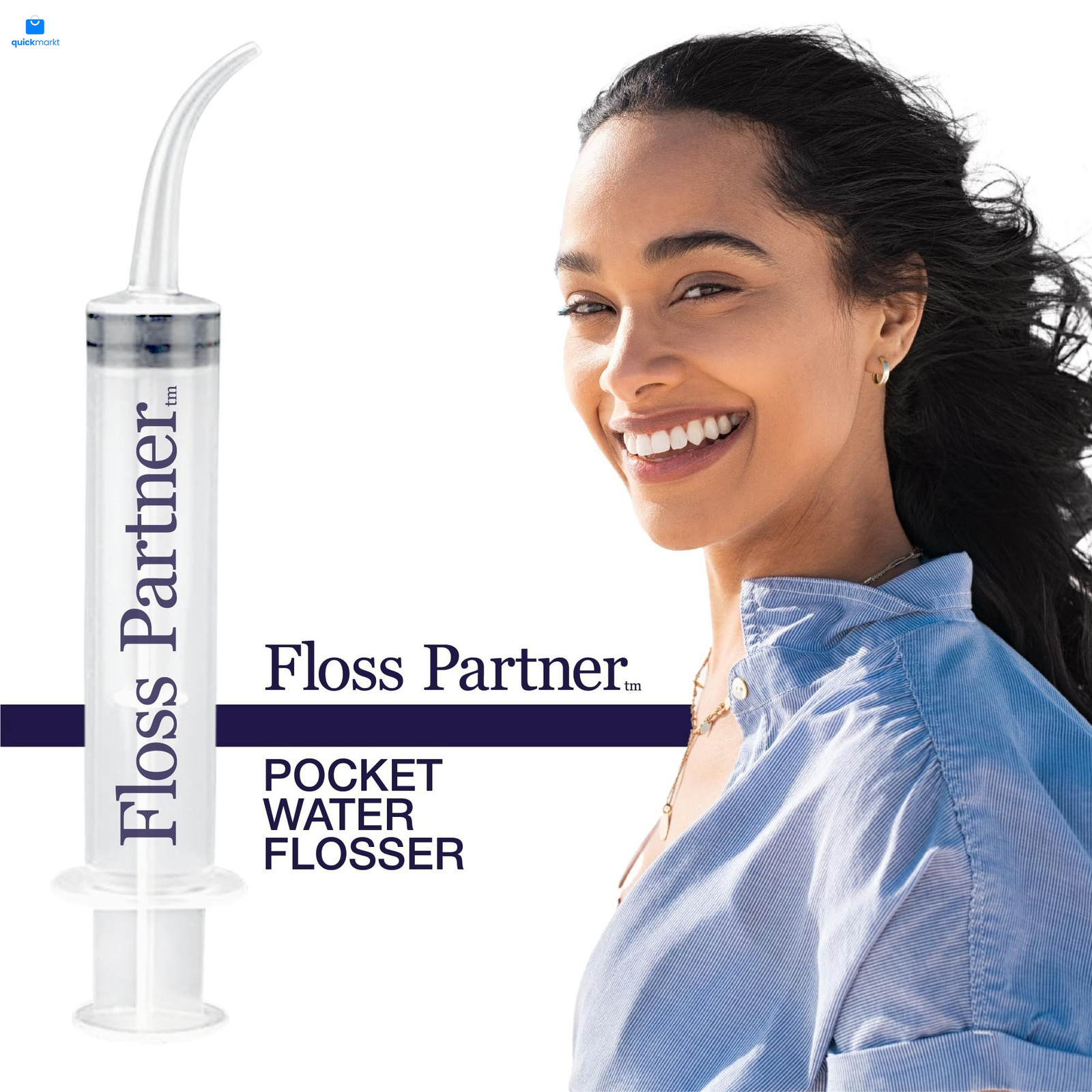 Water Floss Pick by FlossPartner Smallest Portable 1 Count (Pack of 1), Clear