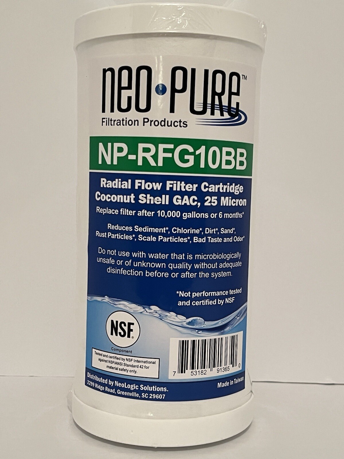 Neo-Pure Radial Flow Filter Cartridge Coconut Shell GAC 25 Micron NP-RFG10BB New