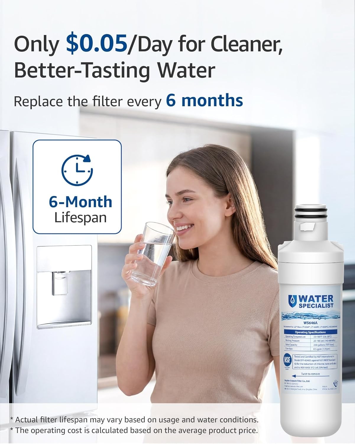 Waterspecialist Refrigerator Water Filter Replacement for LG® LT1000P®, 3 Combo