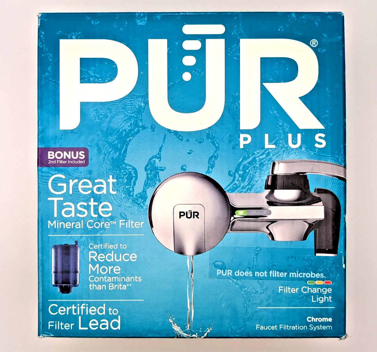 PUR PLUS Faucet Mount Water Filtration System Chrome w/ 2 Filters PFM400HVP New